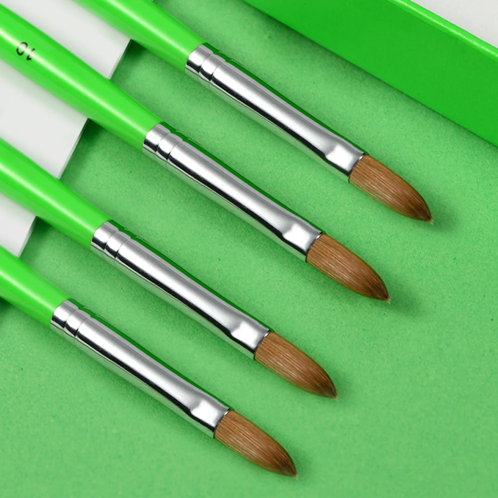 

2021 New Colors Arrival 100% Kolinsky Professional Nail Acrylic Brush Light Green Wooden Handle For Beauty Nail Art Brush, Customized