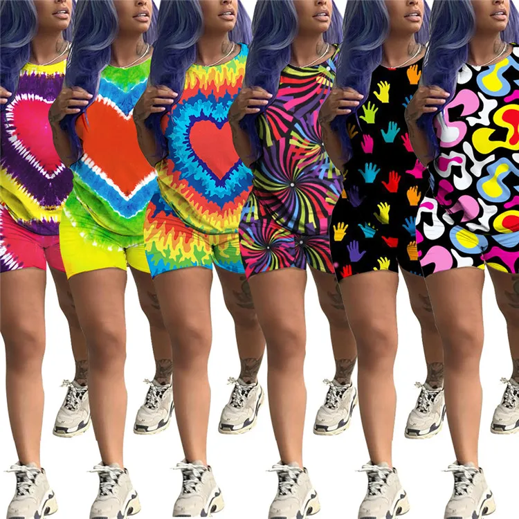 

New Hot Casual Women Set Cute O-Neck Colorful Two Piece Suit, Picture
