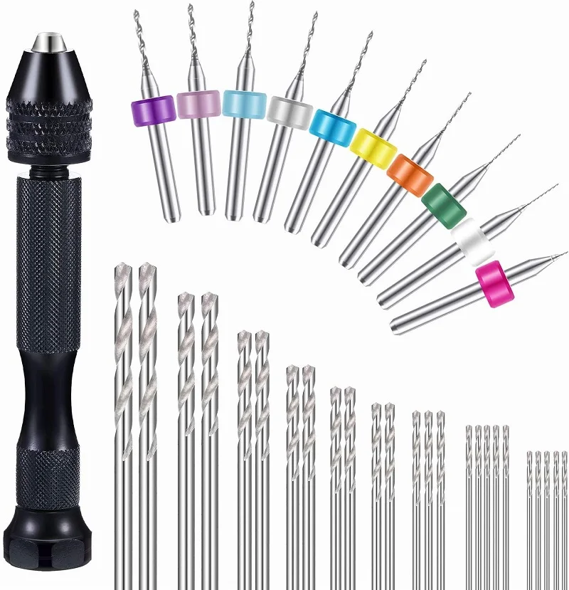 

36PCS Pin Vise Hand Drill Set, Include Mini Drills and Twist Drills for Craft Carving DIY,Hand Drill Chuck Twist Pin Vise Bit, Sliver