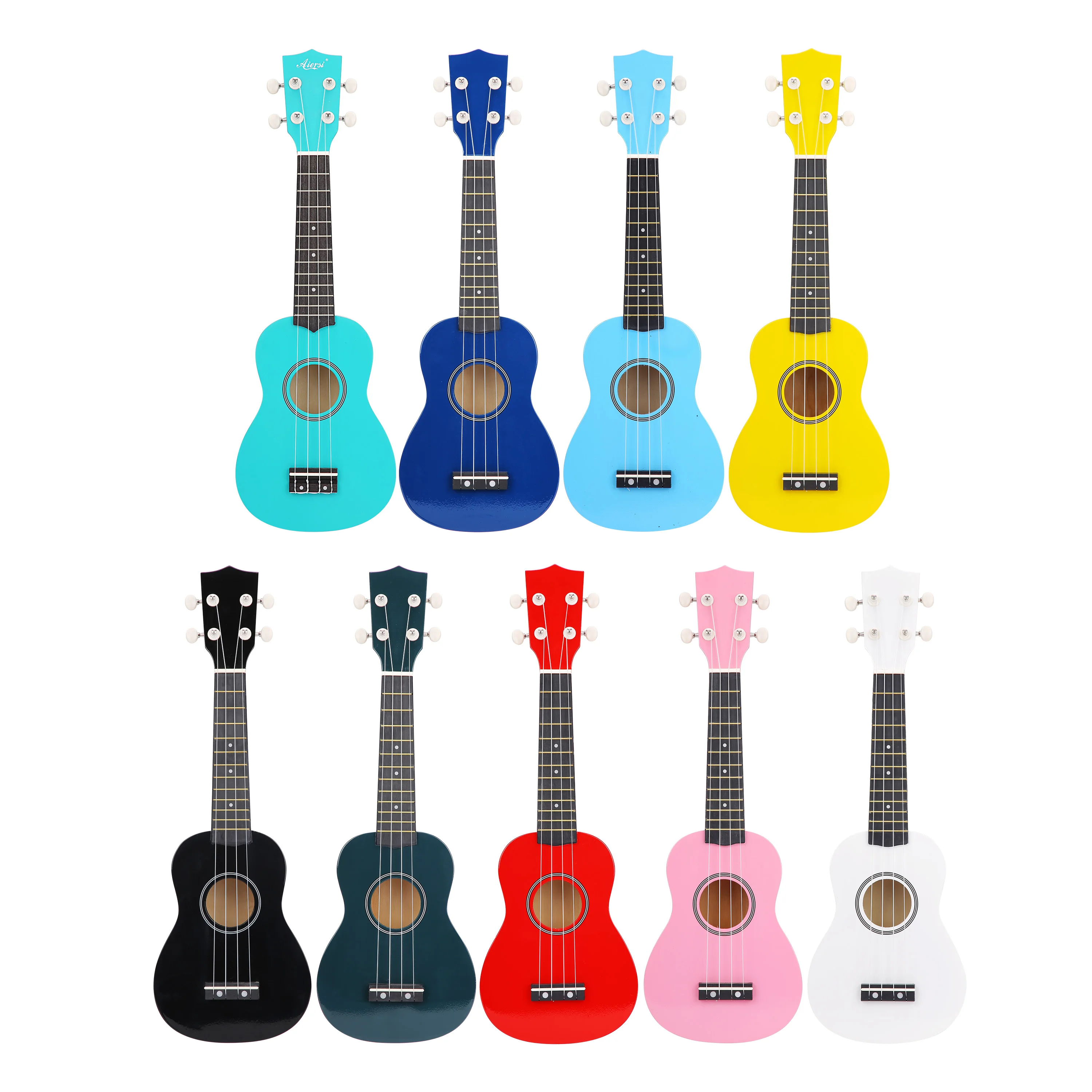 

wholesale price aiersi brand 21 inch basswood colored soprano ukulele small size hawaii guitar practice string instruments