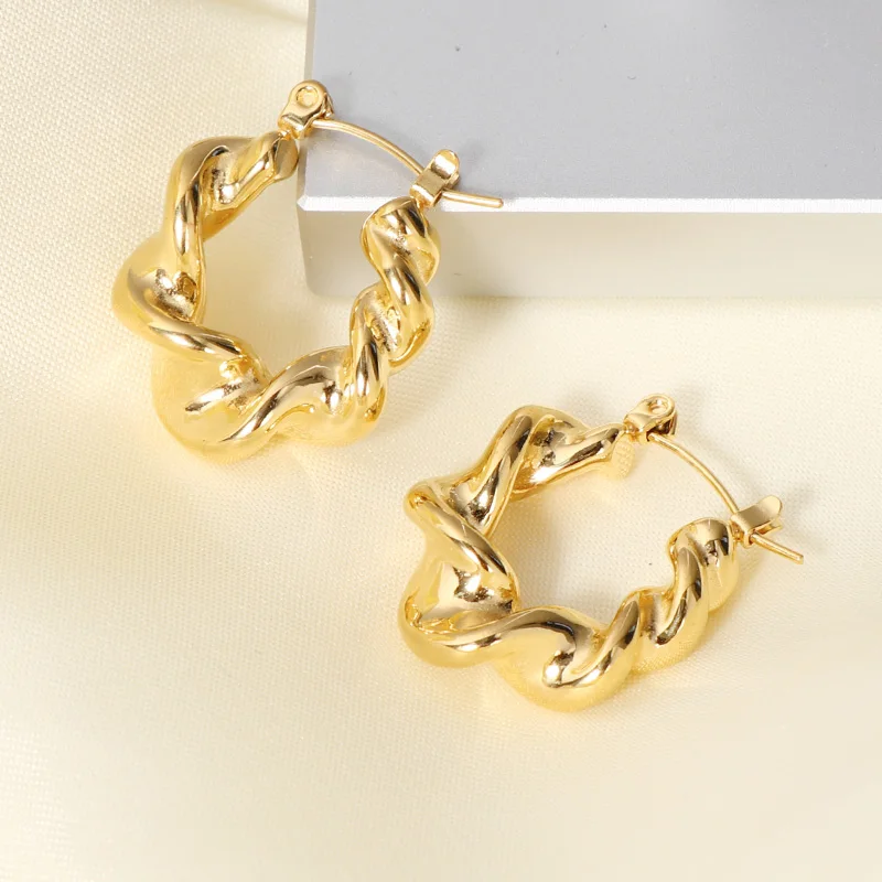 

14K Gold Plated Stainless Steel Twisted Chunky Hoop Earrings Dainty Lightweight Hypoallergenic Open Hoops Earrings for Women