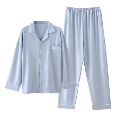 

Wholesale Cotton Piping Long Sleeve Boyfriend Pyjamas Couples Sleepwear Casual Soft Pajama Sets, White, black, orcustomized color