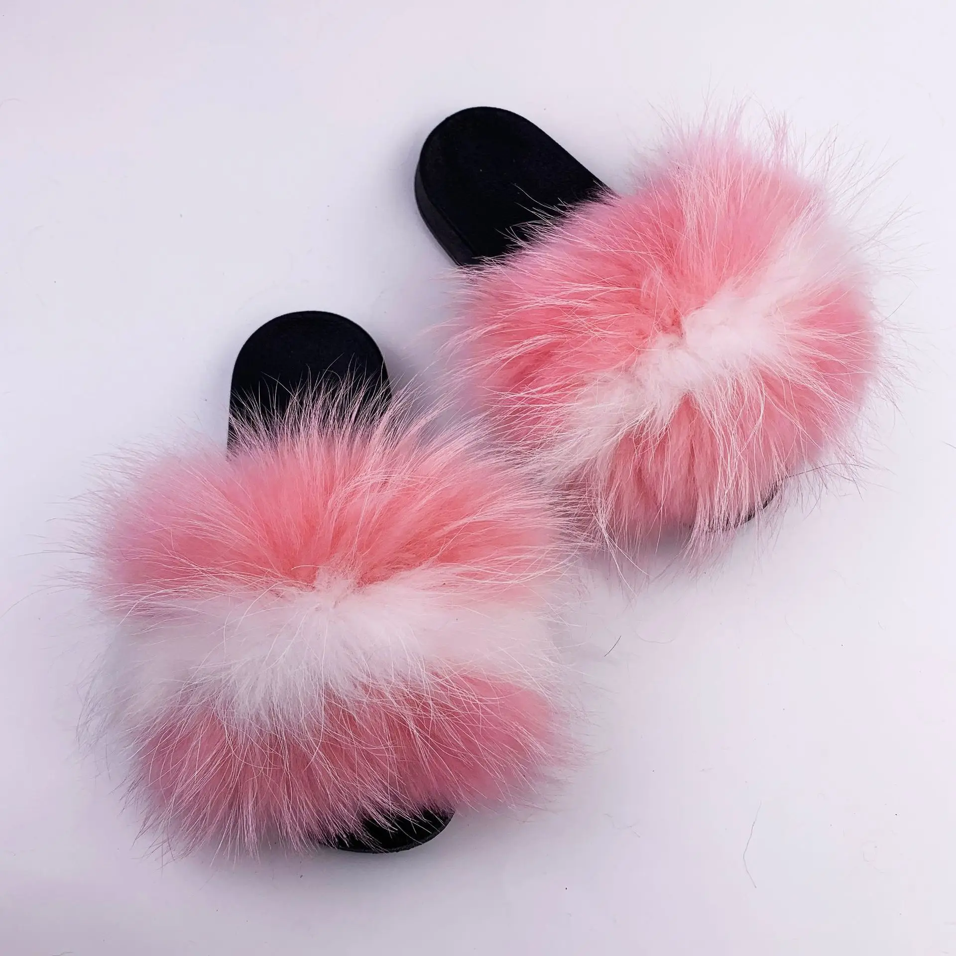 

Luxury Fashion Women Faux Fur Slide Vegan Slippers, Open Toe Fluffy House Indoor Slides Winter Women's Slipper, Mixed color