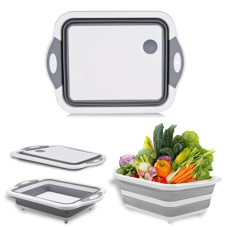 

Foldable Chopping Board Multifunction Strainer Washing Draining Storage Basket Kitchen Collapsible Cutting Board with Containers, As picture or customized