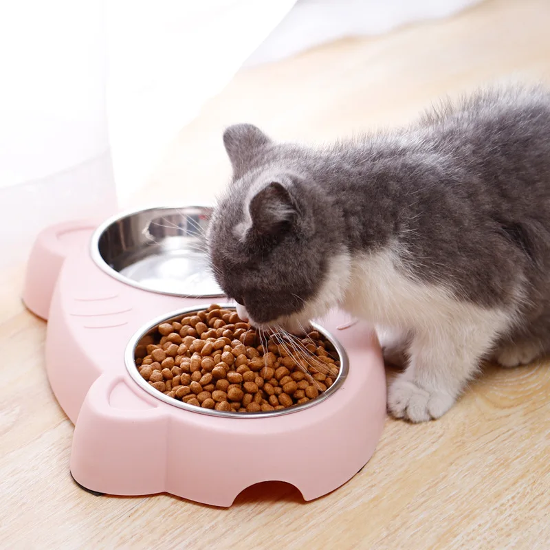 

Wholesale Cute Macarons Thickened 2 in 1 Pet Feeder Pet Dog Cat Dual Stainless Steel Bowls, As picture