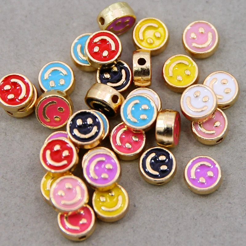 

DIY 10MM Spaced loose beads Round Smiley Face Spacer Beads Alloy Enamel For Bracelet Necklace Jewelry Making Accessories