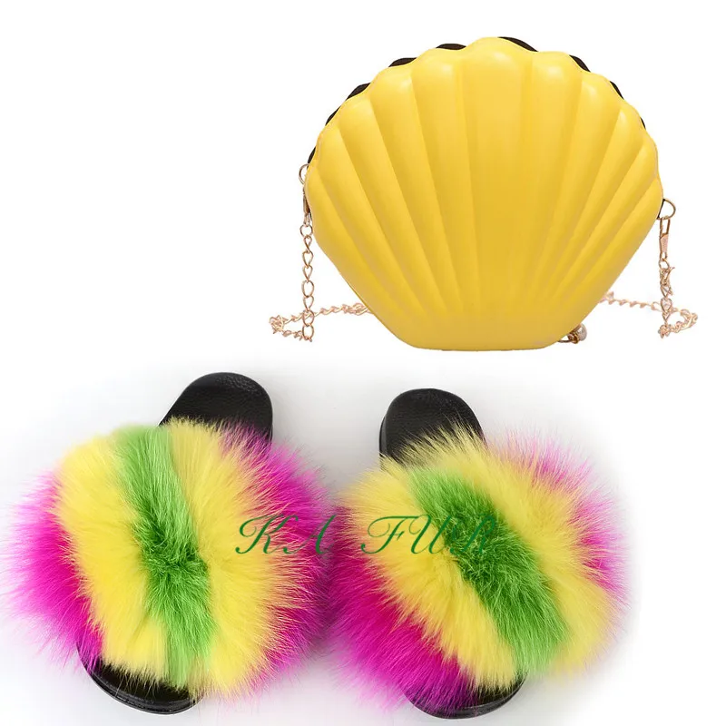 

women shoes matching purses handbag fur slides bag handbag and real fox fur slippers ladies jelly pvc bag with slippers