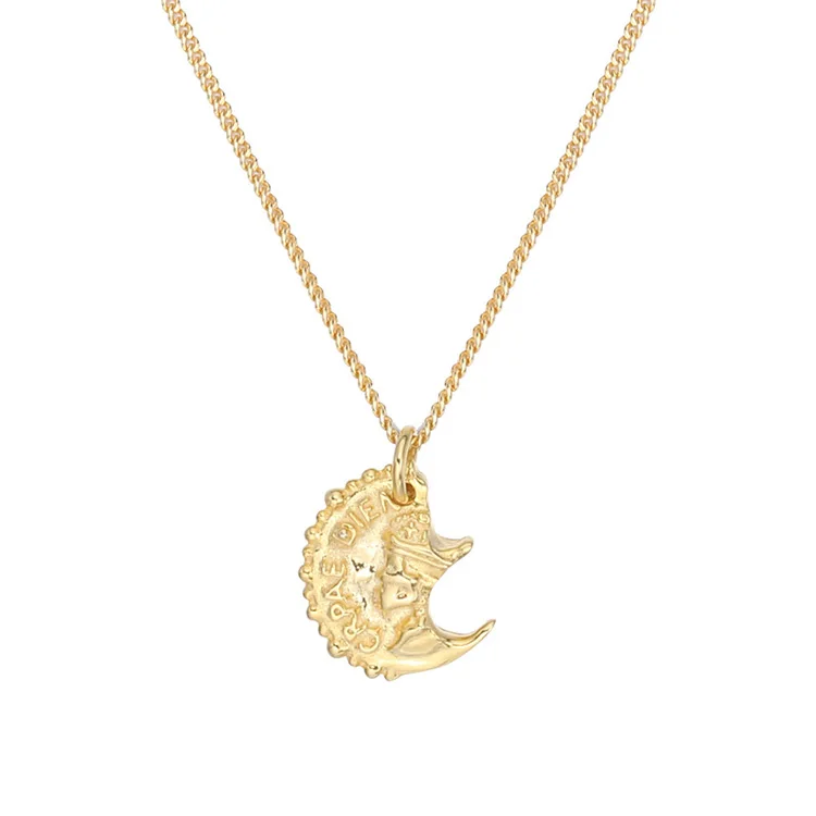 

European and American simple jewelry 925 sterling silver 14k gold plated antique ladies crescent moon shape pendant necklace