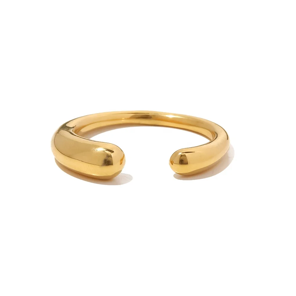 Dainty Irregular Waterdrop Style 18K Gold Plated Stainless Steel Opening Ring For Women