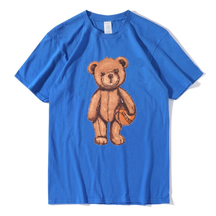 

Casual Bear Print Cute T-Shirts Short Sleeve Fashion Clothes For Men And Women Couples Tee Shirts, White,red,black,blue,light gray,navy green