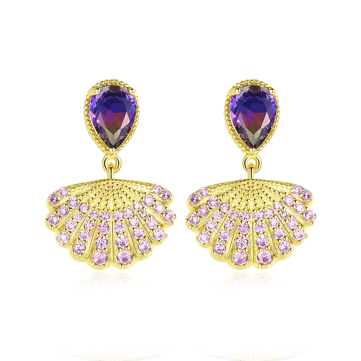 LUOTEEMI Elegant Colorful Purple / Green CZ Sector Dangle Earrings Wholesale Gold Color Wedding Fashion Jewelry