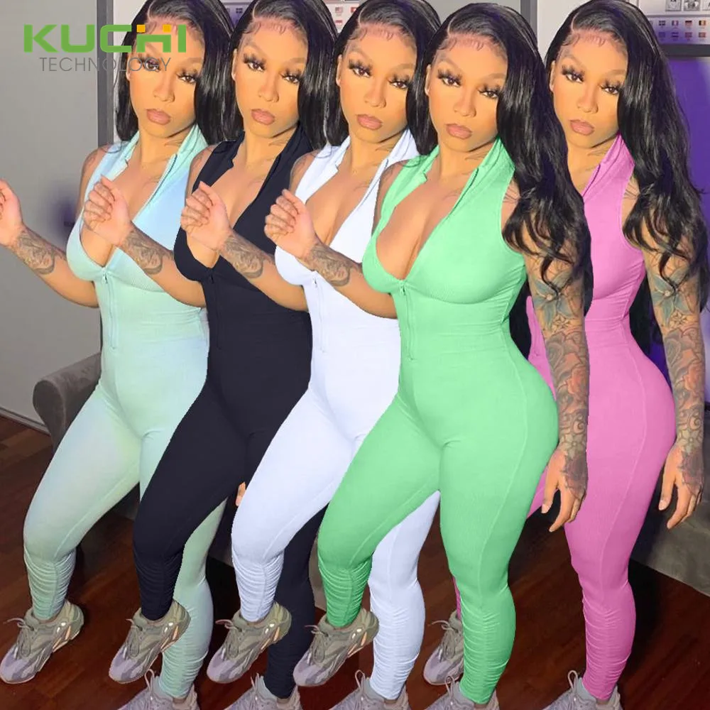 

KC 2021 Sexy Women Candy Color Rompers Womens Jumpsuit Sleeveless One Piece Bodysuits for Ladies