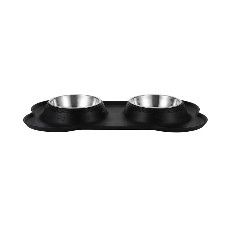 

Wholesale nonslip dog bowl/pet bowl /cat bowl with rubber base Stainless Steel Pet food drinking bowl with silicone map