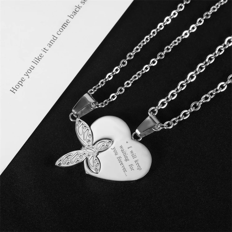 

Wholesale New Arrival Fashion vintage initial stainless steel butterfly infinity necklace with letter pendant, Steel/intergold