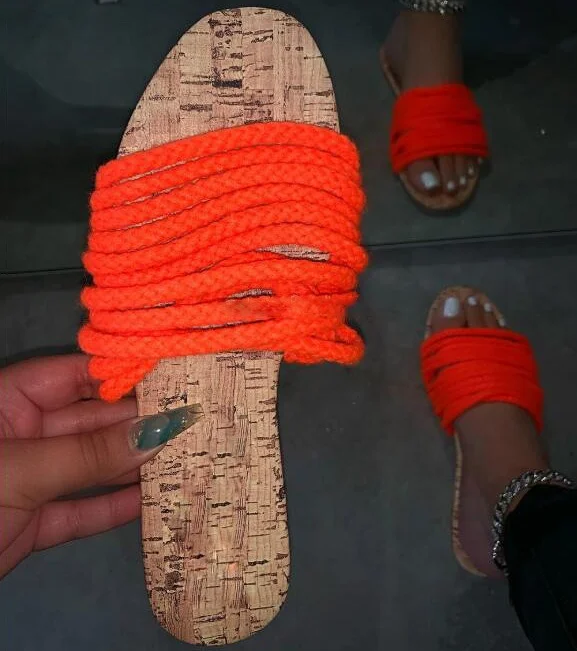 

Wool Straps Flat With Women's Slippers Orange Sandals Women Shoes, Orange yellow