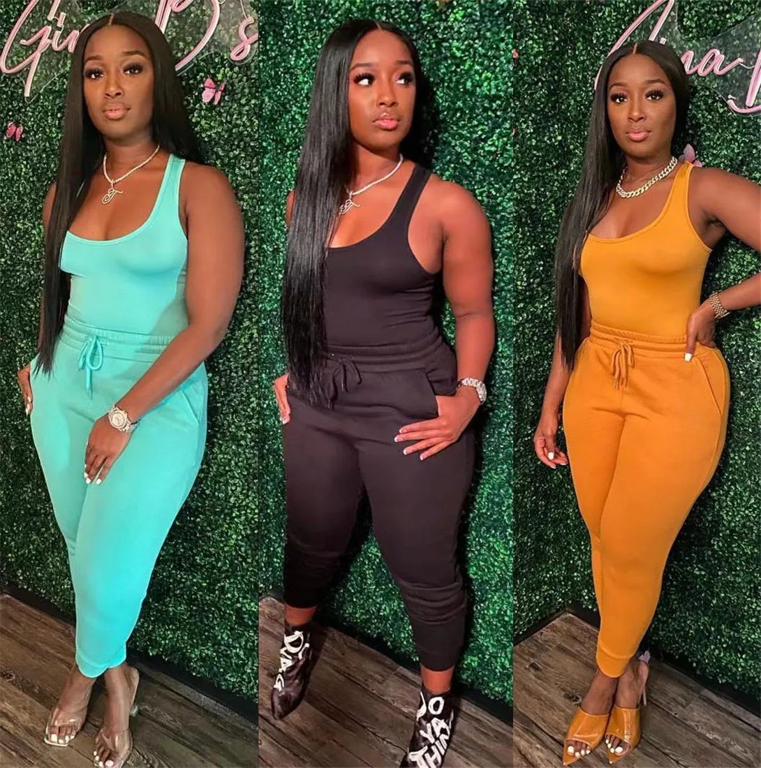 

D1606 2021 Summer New Arrival Two Piece Short Set For Women Sext Vest And Long Pants Halter Suits Two Piece Pants Set