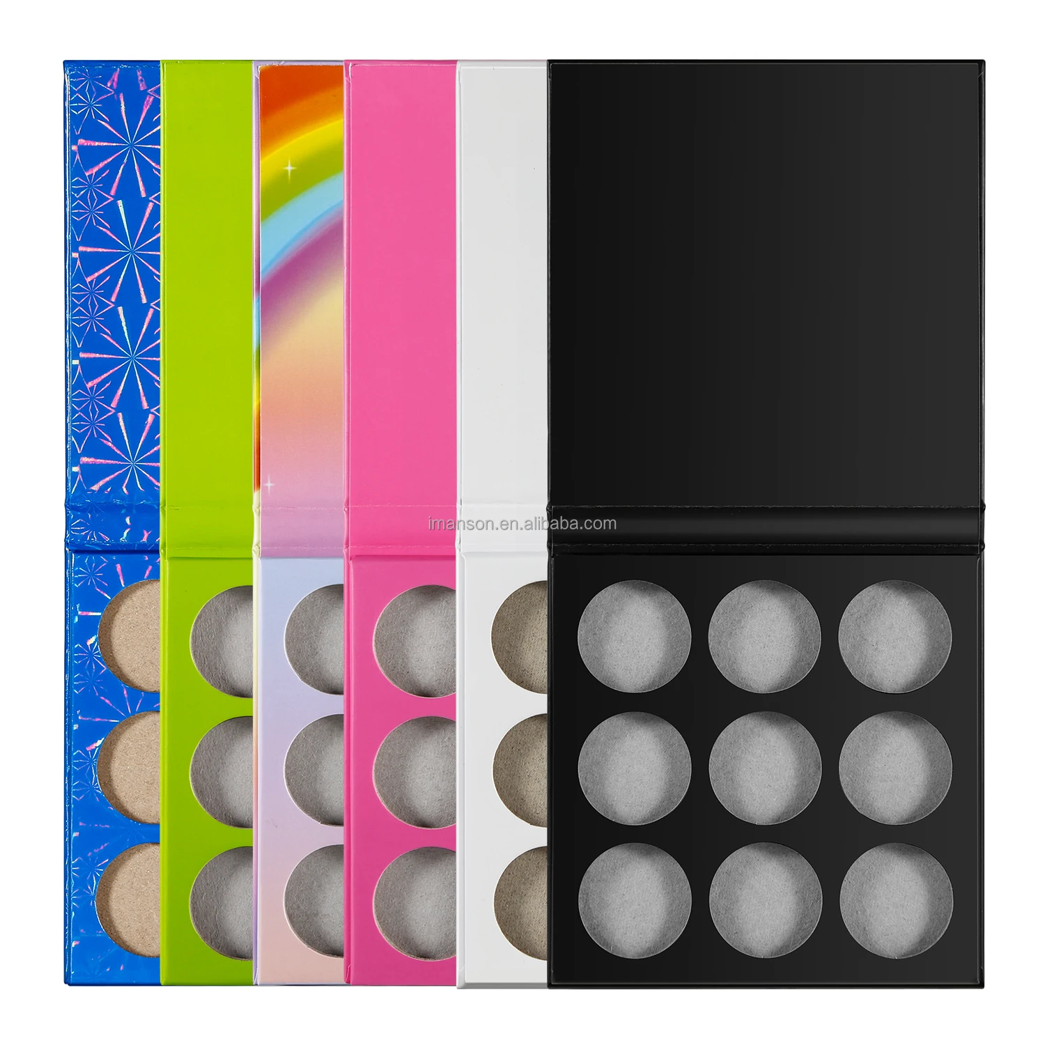 

9 Color Custom Eyeshadow Palette with Private Label, White /black/blue/pink/rainbow/green