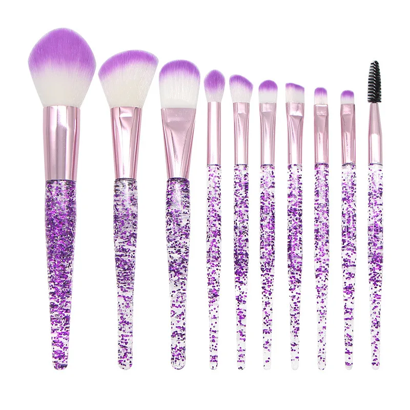 

make up set professional 10pcs cosmetic brush crystal makeup brushes private label free makeup samples, Green/purple/pink