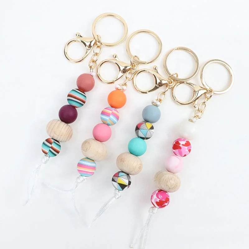 Hot Sale Silicone Beads Keychain For Mom Print Silicone Bead Keychain Customized Keychain Pendant