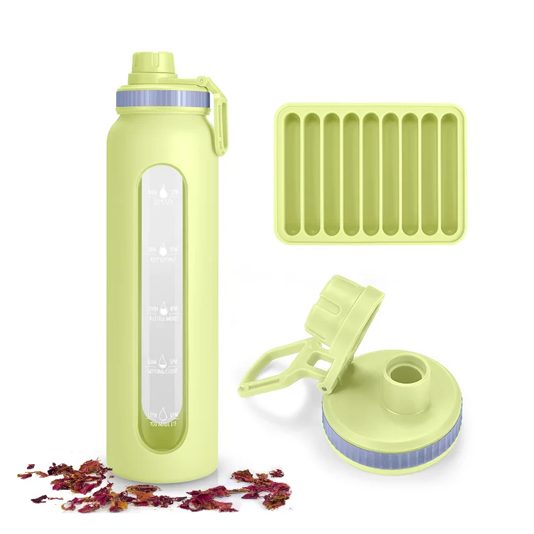 

500ML BPA-Free Dishwasher Safe Borosilicate Glass Water Bottle with Protective Silicone Sleeve and Bamboo Lid, Customized color acceptable