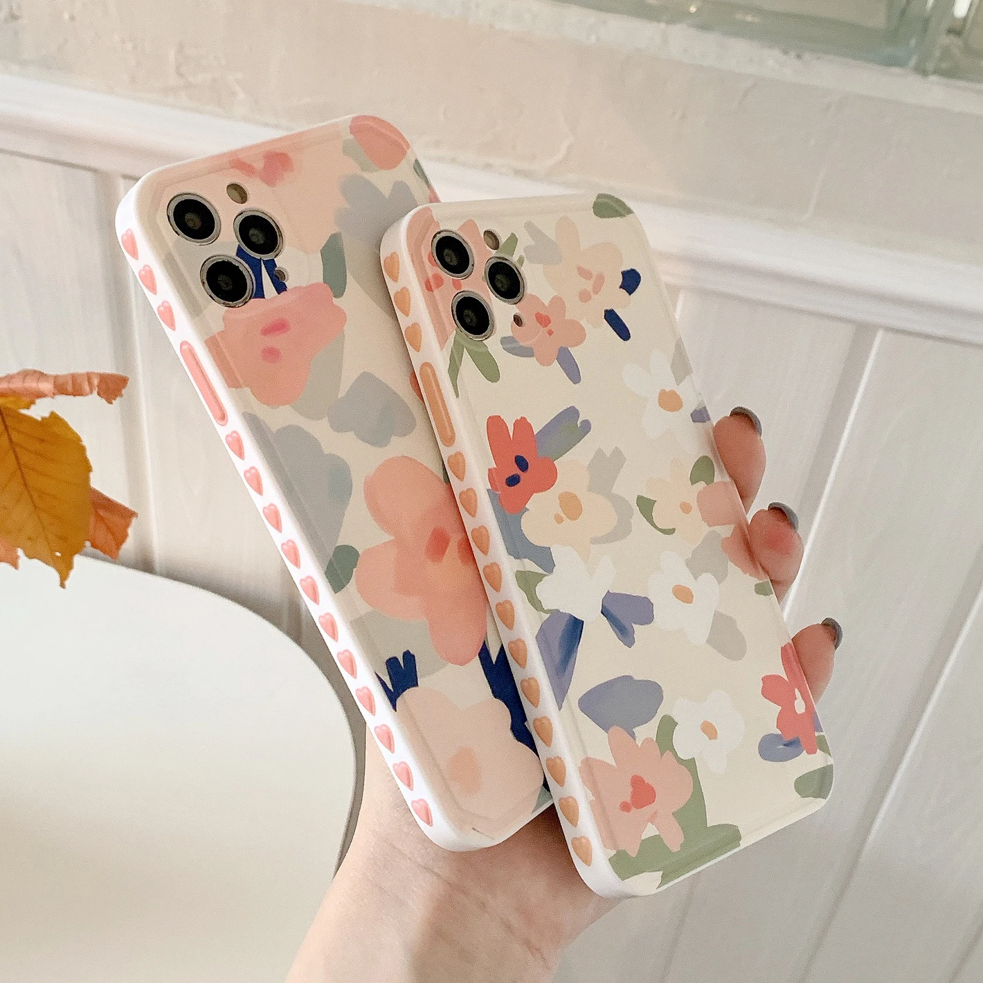 

Watercolor Flowers Square Frame Love Heart Side Soft Silicone Cover Phone Case For Apple iPhone 12 11 Pro Max 7 Plus X XR XS Max