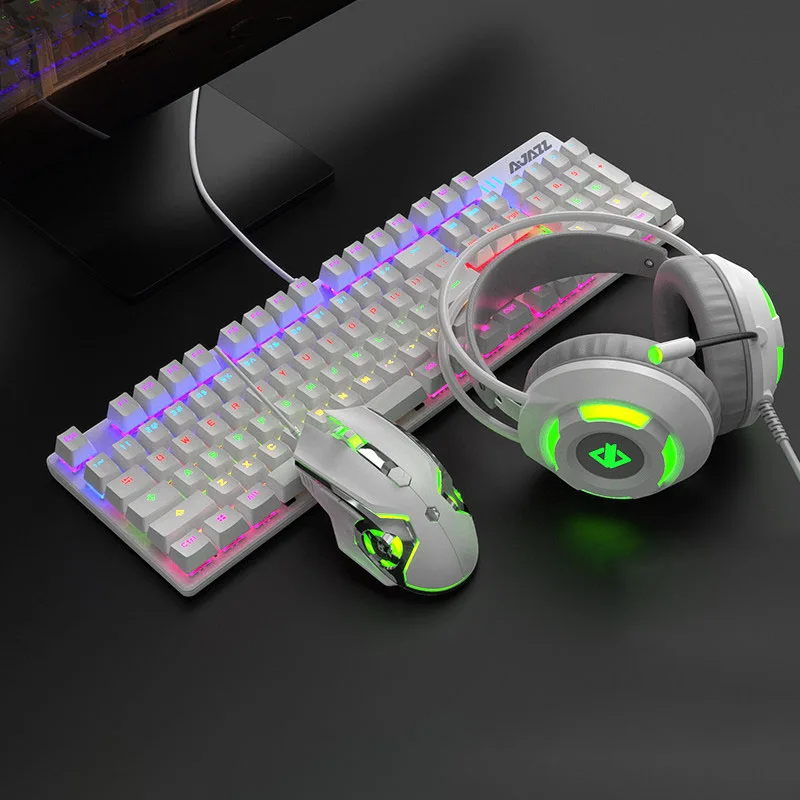 

Ajazz Mechanical Keyboard Mouse Headset Wired Kit Mixed Backlit Keyboard Gaming RGB mouse 7.1 LED headset for Computer PC Gamer