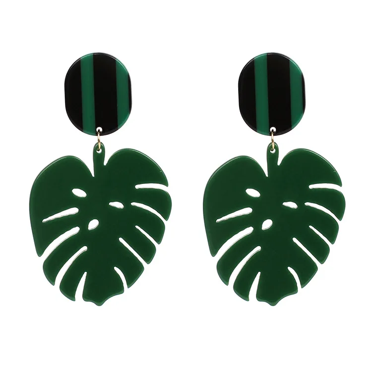 

Jachon Bohemian Monstera Leaf Drop Dangle Earrings For Women Statement Tropical Plant Punk Jewelry Acrylic Earrings, Green