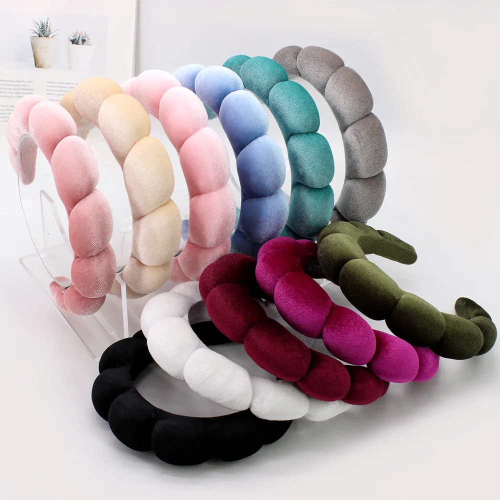 

Sayoung INS Hotselling Wholesale Headbands For Women Hair Accessories Velvet Solid Color Puff Fashion Spa Hairband For Girls