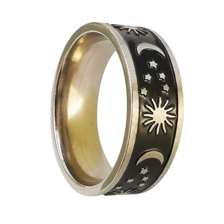 

Sun moon star jewelry wholesale trendy retro circlet custom personality logo stainless steel ring manufacturer wedding bands C22, Support custom