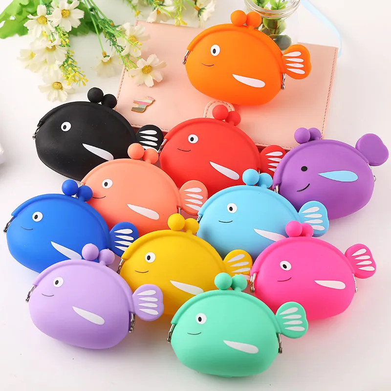 

2021 Fashion Purse Bag Cute Fish Coin Pouch Ladies Purse Monedero Silicon Custom Waterproof Zipper Coin Silicone Purse, As shown