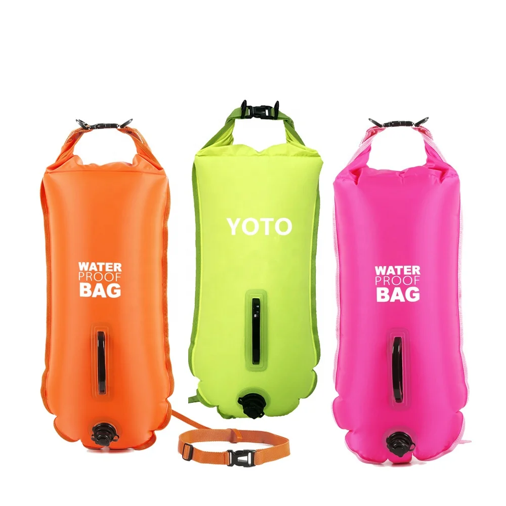 

Patented Inflatable Swimming Tow Float Safety Dry Bag Open Water Swim Buoy for Triathlon, Neo-orange/neo-pink
