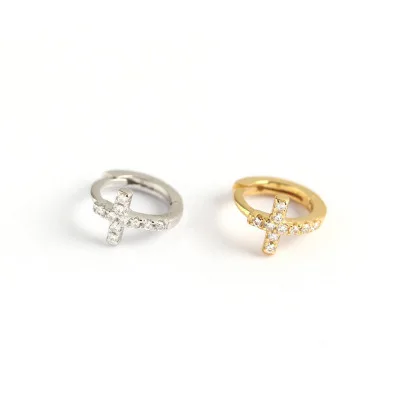 

S925 Sterling Silver INS Minimalist Geometry Diamond Cross Hoop Huggie Earrings Gold Plated Delicate Charm Earrings Women, As picture ,many color