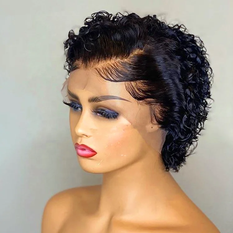 

Short Pixie Curly Bob Bleached Knots Black Women Raw Indian Virgin Cuticle Aligned Hair Lace Front Wigs, Ombre color