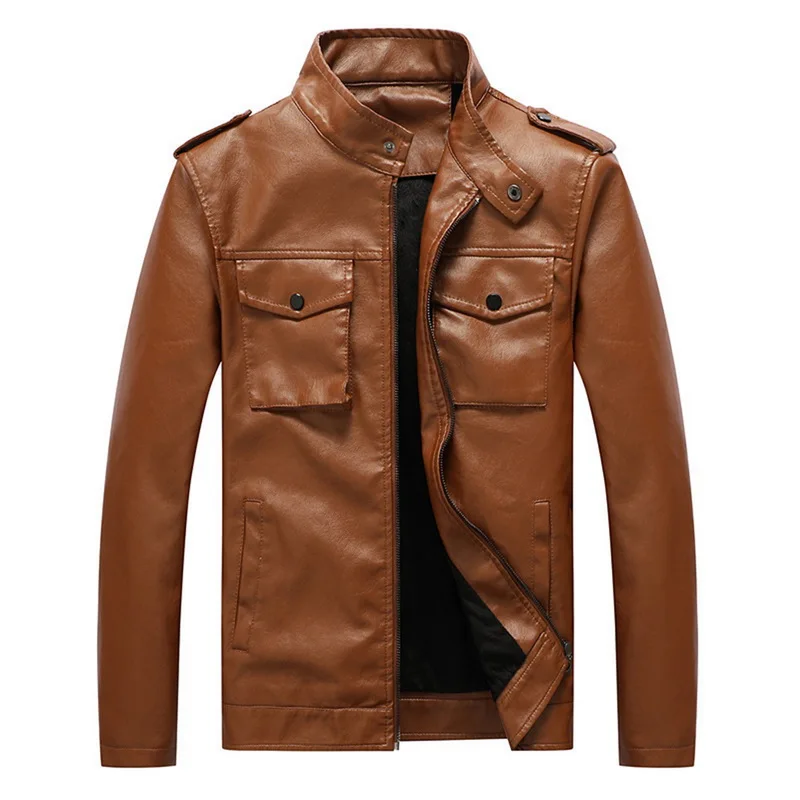 

Custom Men's Vintage Stand Collar Pu Leather Jacket Man