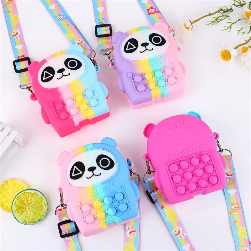 

New Arrival Hot Sale Panda Pop Bag Fidget Pop Purse Cute Cartoon Panda Purse for Kids Bubble Panda Bag Silicone Shoulder Bag, Multi colors