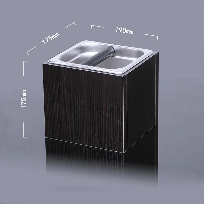 

Wholesale Espresso Knock Powder Box Black Wooden Frame Stainless Steel Inner Wall, Natural