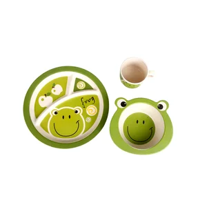 Image of PLA Children Table set Natural Eco-Friendly Biodegradable Set Of 5 Bamboo Fiber Tableware For Kids