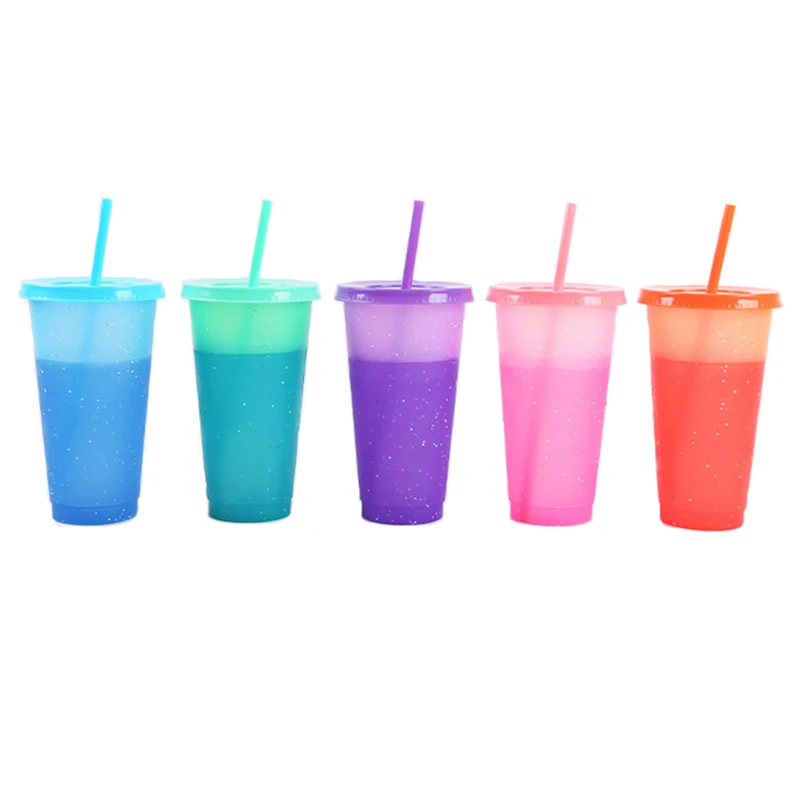 

24 oz Plastic cold color BPA FREE juice tumbler with straws cold color changing cup