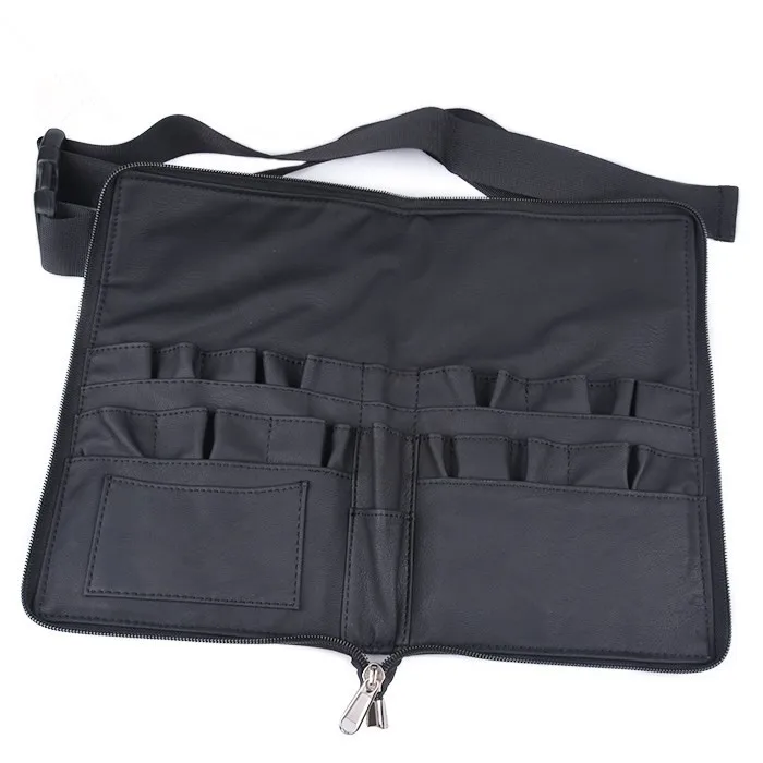 

OEM&ODM professional makeup artist empty PU leather fold waist bag cosmetic brush belt, Black or customized