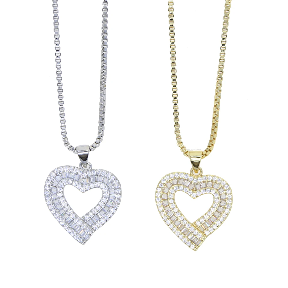 

2021 bling design for lover girlfriend fashion gift jewelry micro pave cz hollow heart necklace