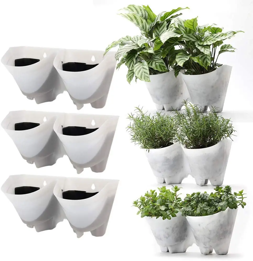 

2 modular White Vegetable Garden Living Wall Indoor self watering flower Pots Vertical Planter, White, dark green, grey, brick red, black