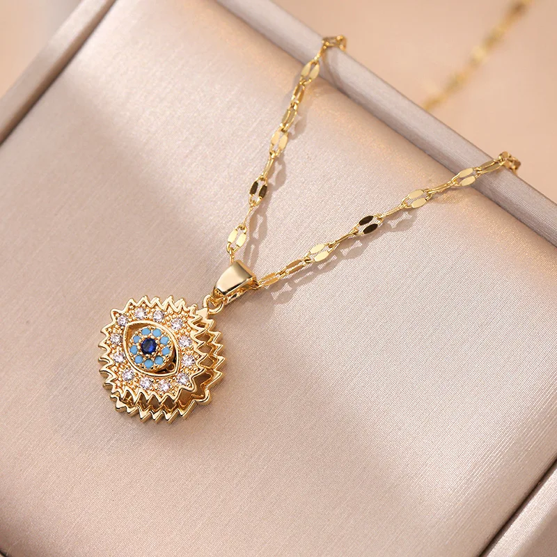 

Collar De Mal De Ojo Iced Out Cubic Zirconia Eye Shaped Rotating Necklace Bling Bling CZ Diamond Anxiety Demon Eye Pendant Neckl