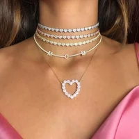 

micro pave cz neckaheart charm bead choker necklace girlfriend valentines gift fashion jewelry