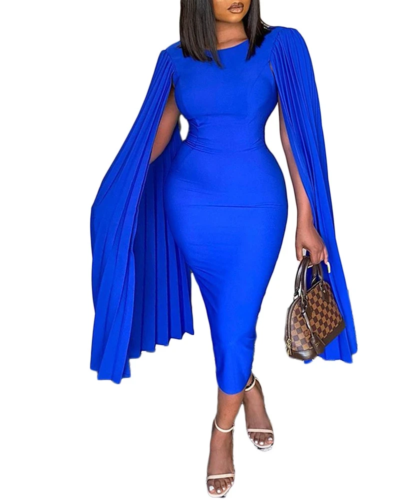 

Wholesale Solid Color Sleeveless Round Neck Midi Dress Party Evening Office Women Formal Dress, 2 colors