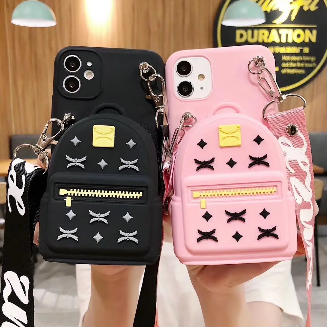 

2021 New Design Cartoon Zipper Wallet mobile Phone Case For iPhones 11 Soft TPU + Silicone Coin Wallet Purse Bag