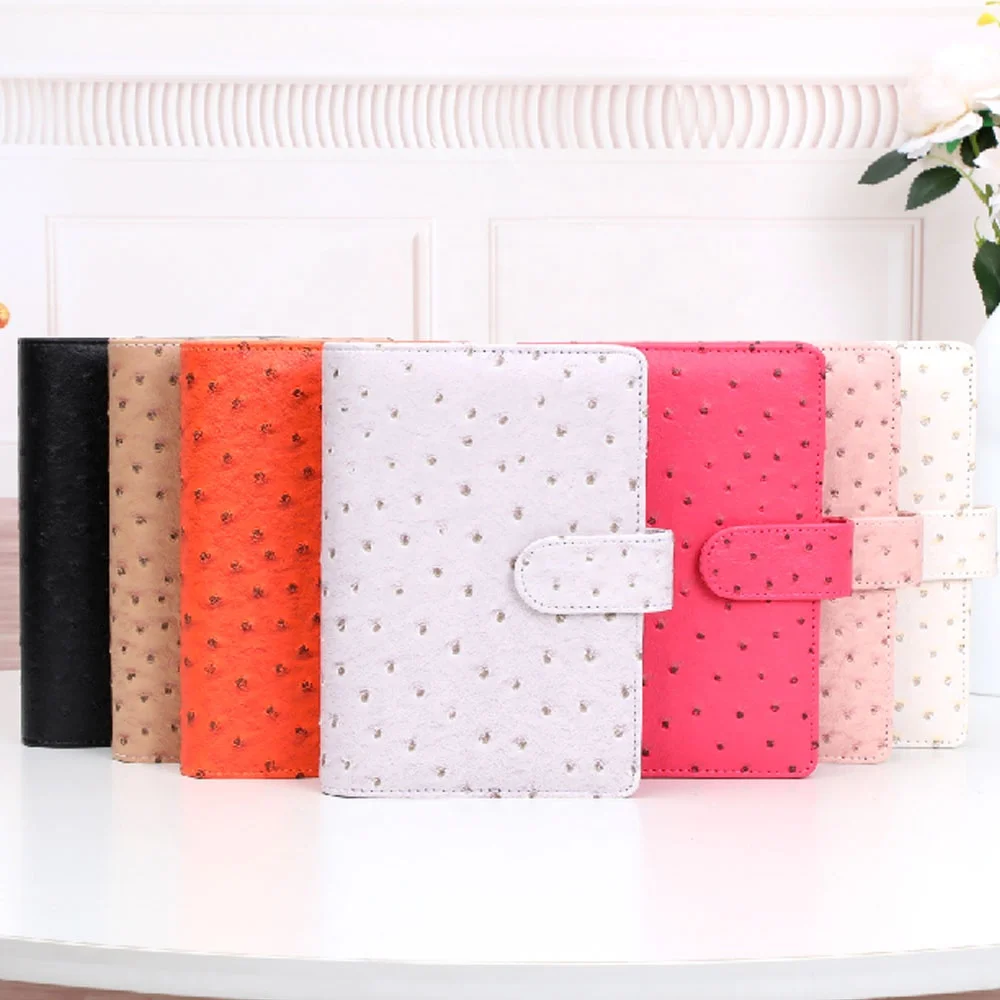 

Best Seller 7 Colored A6 Ostrich Leather Pocket 6 Ring Wallet Binder Organizer Planner of Fly Leaf with Card Holders Available