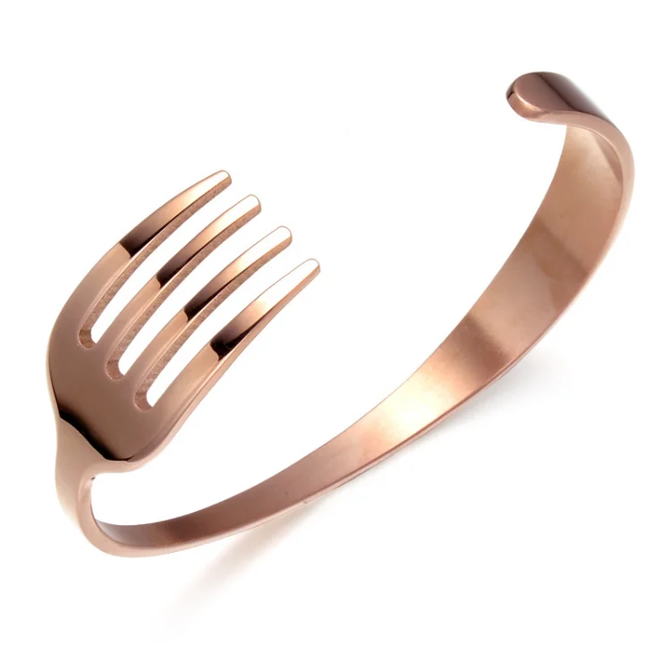

Fashion stainless steel women's knife and fork bracelet men black gold plated open cuff bracelet jewelry wholesale custom