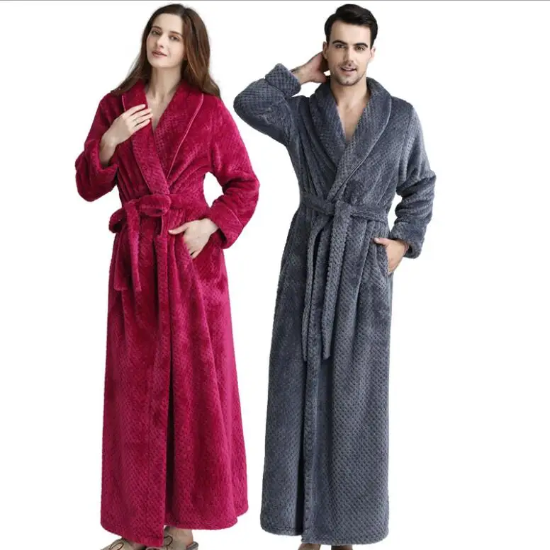 

Extra Long Kimono Bathrobe 2021 Thick Fleece Winter Warm Bath Robe Women Flannel Dressing Gown pocket Nightwear pajamas, Picture color