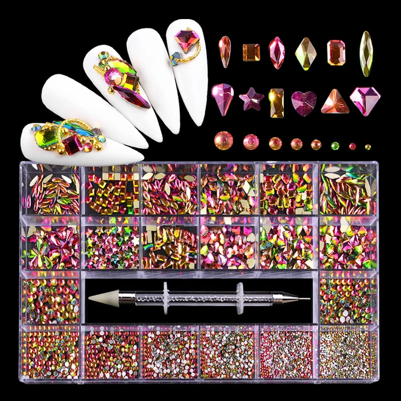 

Flame AB Crystal Mixed Diamond Shape Nail Art Rhinestones Non hotfix Rainbow Glass Strass Holographic Shiny Rhinestones In Box