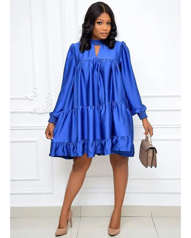 

Europe and Africa dress short silk cake skirt arranged long sleeves loose large size dress, Shown